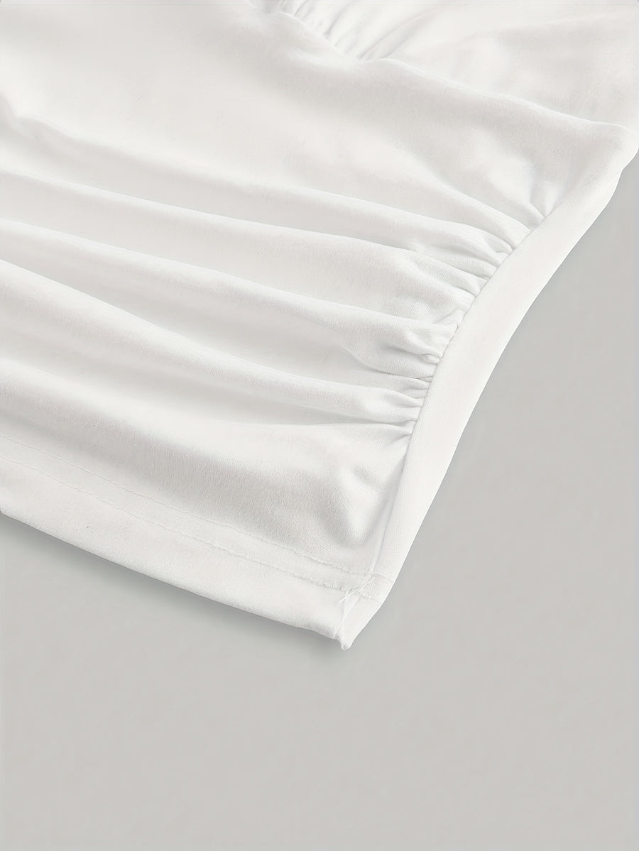 Women's Solid Color Tie-Back Vest Neck Casual Top - White