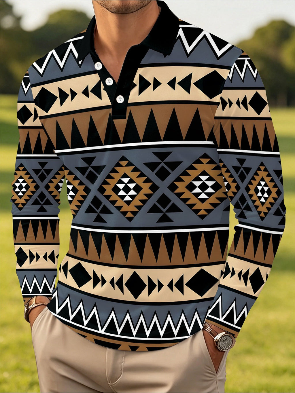 [Printed Design Non-Texture] 2026 New 1pc Men'S Long Sleeve Polo Shirt, Men'S Long Sleeve Design, Comfortable Fit, Lightweight And Breathable Fabric, Machine Washable Top, Easy Casual, Light Business Commute, Athletic Breathable Style - Mixed colors