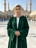 1pc Fashionable, Elegant And Casual, This Pearl-Studded Solid-Colored Abaya Cardigan Is Perfect for Everyday Wear. It Is Loose And Comfortable for Women. Muslim Women Clothes Abayas for Women Muslim Long Frocks for Women Jebba Tunisienne Femme - Dark Green