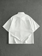 Men's Casual Short-Sleeve Shirt, Back to School New Summer Style White Short-Sleeve Shirt with Lapel Collar, Includes Free Tie, Suitable for Daily Outings, Campus Dates, and as a Gift for Boyfriend, Stylish and Versatile Solid Color Casual Shirt - White
