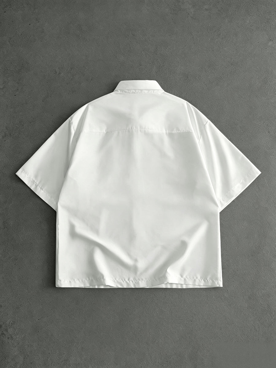 Men's Casual Short-Sleeve Shirt, Back to School New Summer Style White Short-Sleeve Shirt with Lapel Collar, Includes Free Tie, Suitable for Daily Outings, Campus Dates, and as a Gift for Boyfriend, Stylish and Versatile Solid Color Casual Shirt - White