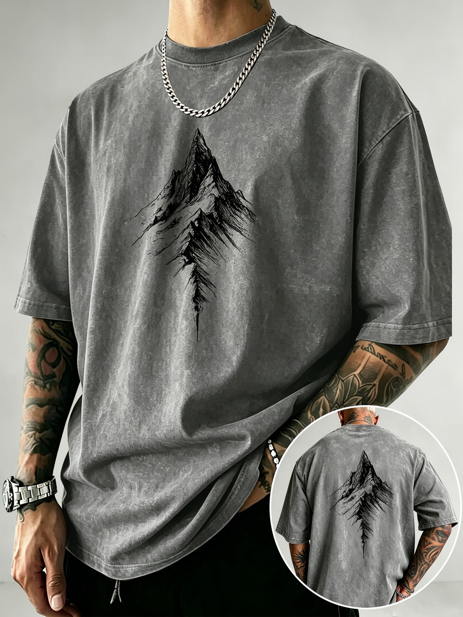 Men'S Heavyweight Distressed T-Shirt Washed Acid Wash Graphic Tee Vintage Aesthetic Streetwear Pure Breathable Comfort High Street Style Minimalist Casual Gym Workout Short Sleeve Essential Undershirt 2026 Summer New - Grey