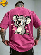 Warner Bros. Officially Authorizes Crying on the Floor with Floating Love Print  Washed Outdated Short Sleeve T-shirt for Men and Women, Machine Washable Daily Commuter Outdoor Sports and Leisure Top - Rose Red