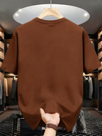 Men's New 100% Cotton T-Shirt with MINIMAL Print, Comfortable, Soft, and Breathable for Summer Casual Daily Wear - Coffee Brown