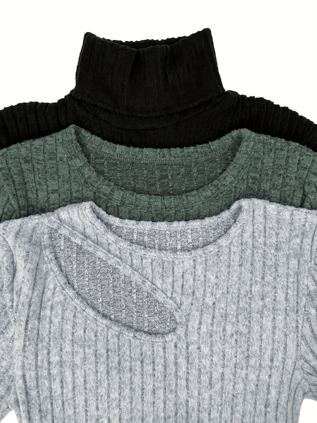 Women's Brushed Temperament Fitted 3pcs Top Set - Green+grey+black