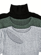 Women's Brushed Temperament Fitted 3pcs Top Set - Green+grey+black