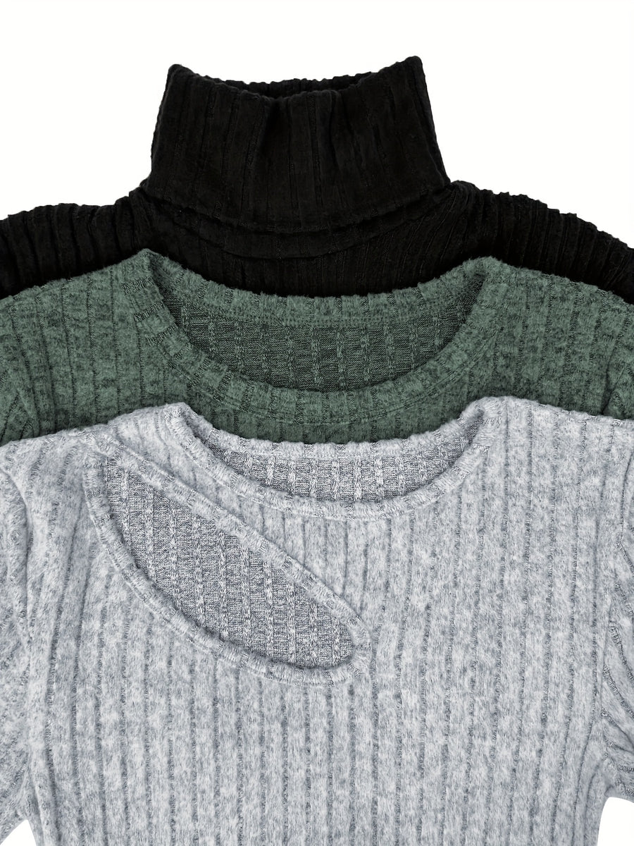 Women's Brushed Temperament Fitted 3pcs Top Set - Green+grey+black