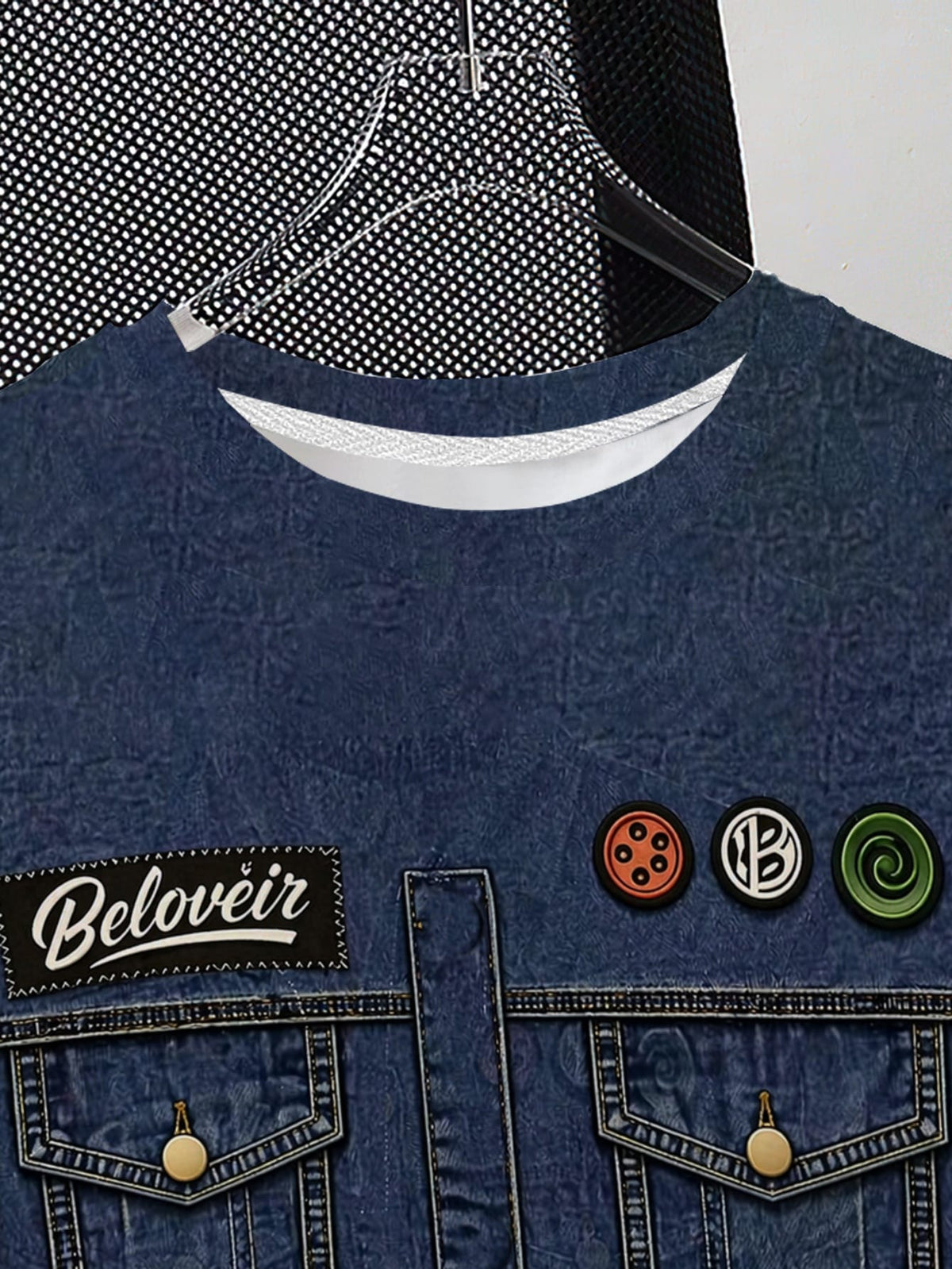 Printed Design – Not Textured New Summer Men's Short-Sleeve T-Shirt Imitation Denim Loose Versatile Crew Neck Top Trendy Casual Half-Sleeve Base Layer Shirt - Mixed colors