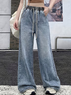 Women'S Drawstring Belt, Casual And Versatile for Daily Wear with Wide-Leg Jeans - Bright Steel Blue
