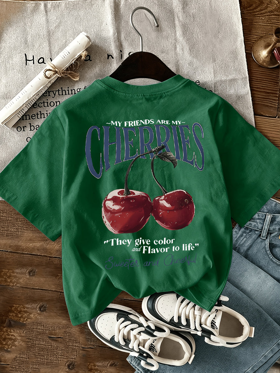 Graphic Print T-shirt, Short Sleeve Crew Neck Casual Top for Summer & Spring, Women's Clothing - Dark Green
