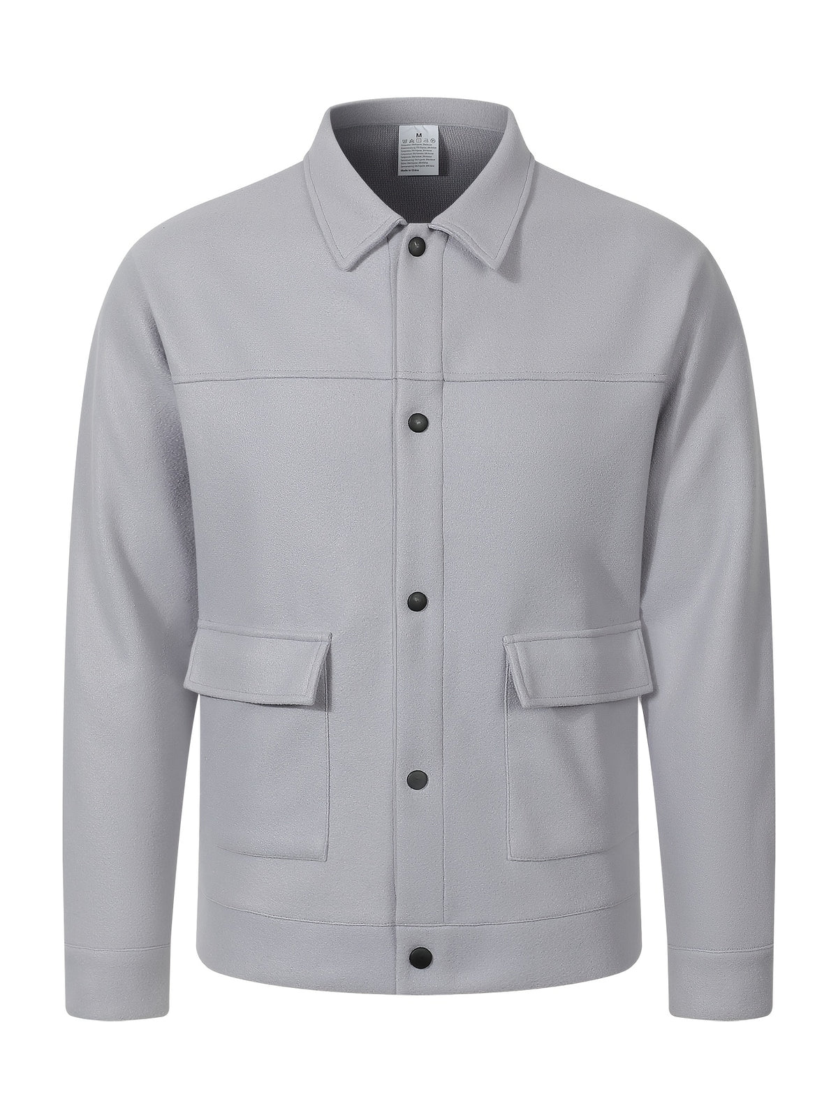 Men's Autumn/Winter Lapel Tweed Jacket with Snap Buttons, Double Patch Pockets, Loose Fit, Thickened and Warm, Versatile Blend Top for Business, Casual, Daily Commuting - Grey