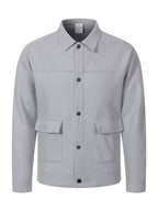 Gift for Family: European and American Style Men's Tweed Jacket with Lapel and Multiple Pockets, Warm Blend Top for Daily Commuting - Grey