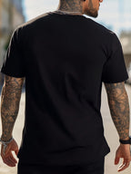 Men'S Minimalist Color-Block T-Shirt - Fashionable Casual Style, Soft And Breathable Fabric, Round Neck Short Sleeve for Summer, Trendy Tee - Black