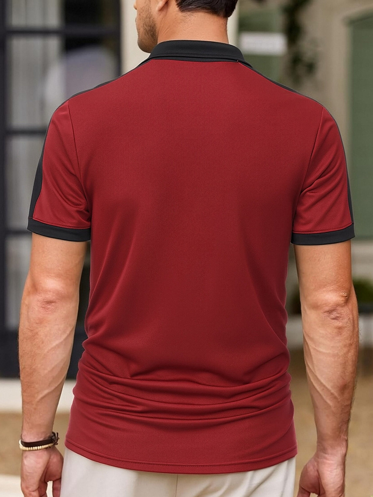 Men'S Casual Sports Solid Polo Shirt with Short Sleeves - Red