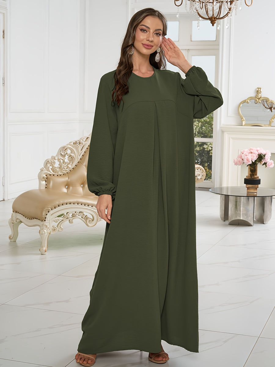 1pc Stylish Holiday Attire, Featuring a Relaxed Fit And Versatile Solid Color, Perfect for Everyday Use. This Comfortable And Casual Women'S Abaya Dress Is Ideal for Muslim Women, Offering Long Dresses And Elegant Robes for Ladies - Olive Green