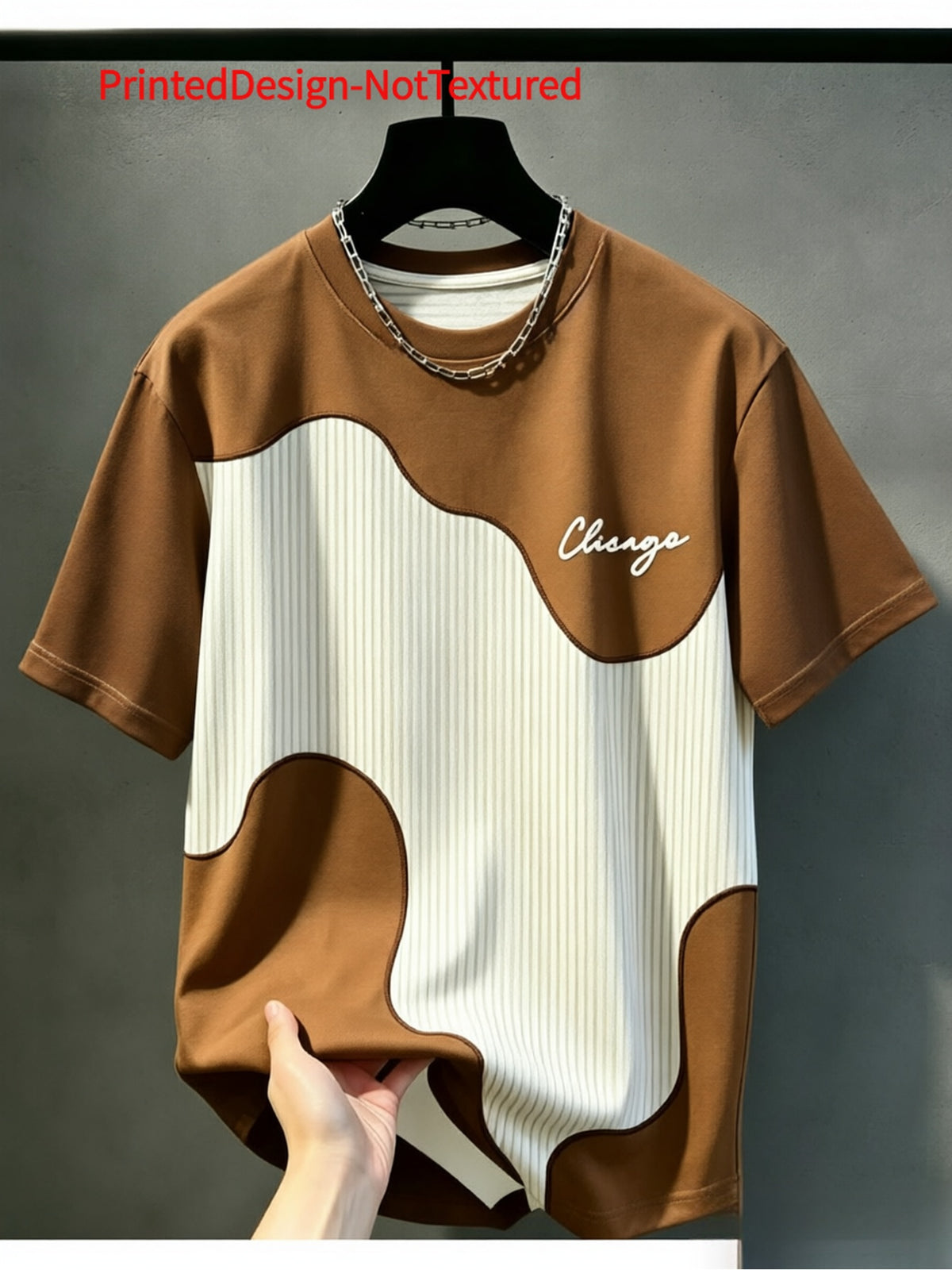 [Printed Design - Not Textured] Men'S Casual Round Neck T-Shirt, Geometric Pattern Striped Design, Flowing Fashion Top, All-Season Wear, Regular Fit for Casual And Formal Outfits - Round Neck Casual Athletic Top, Comfortable Wear - Mixed Color 2