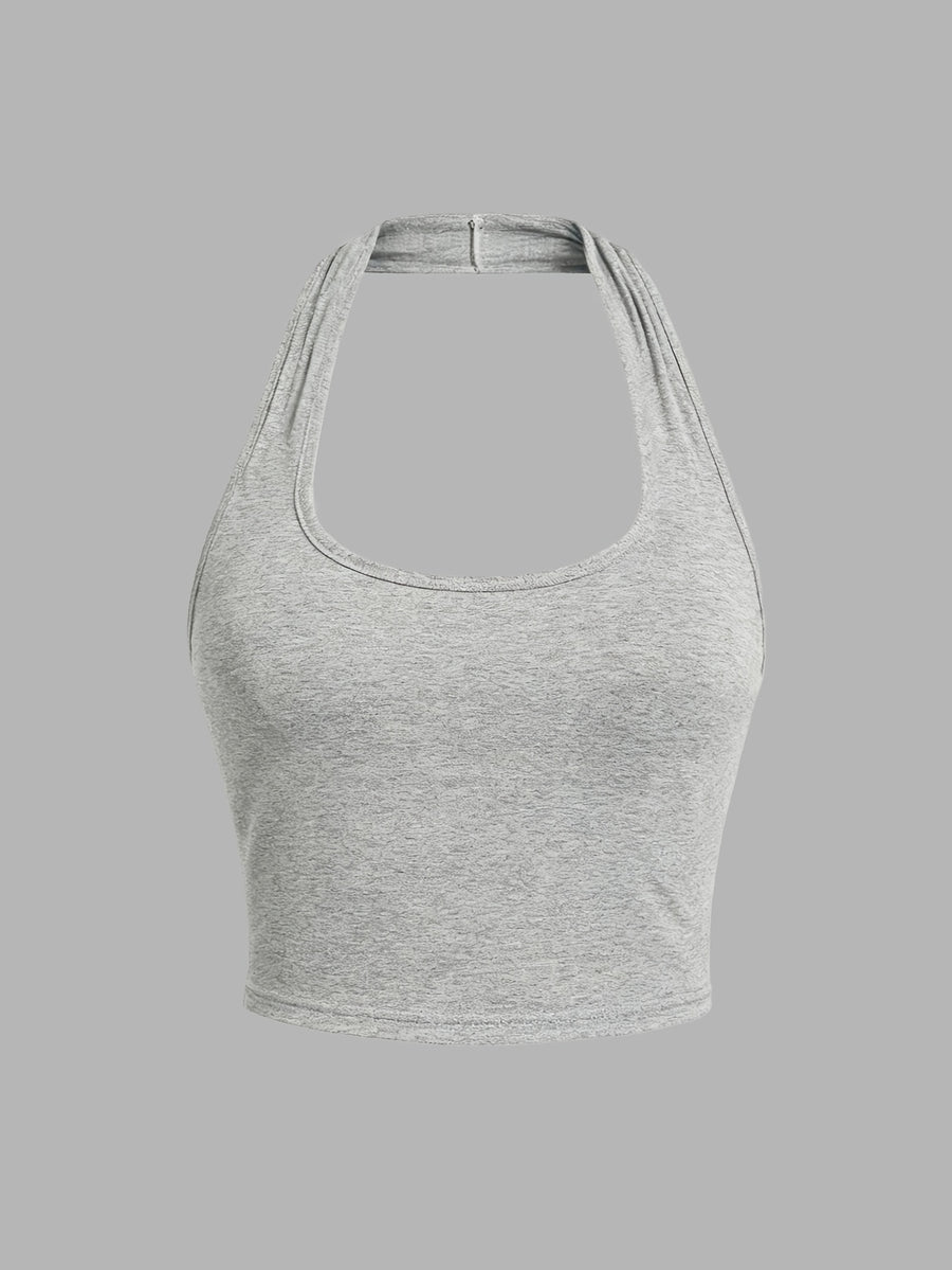 Women's Casual Clothing | Sexy Tank Top | Summer Vest | Summer Top | Sleeveless - Backless - Halter | Y2K | Cute Top | Hanging Neck Top | Halter Tank Top, Base Layer - Grey
