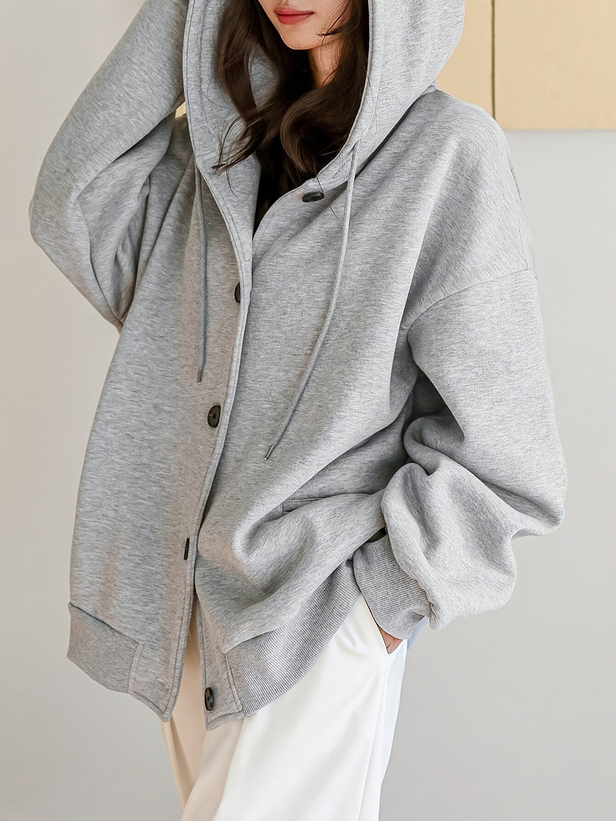 Plus Size, Plus-size Women's Thick Plush Hooded Loose Solid Color Sweatshirt, Suitable for Women, Autumn Apparel Jacket, Winter Warm Hoodie - Granny Gray