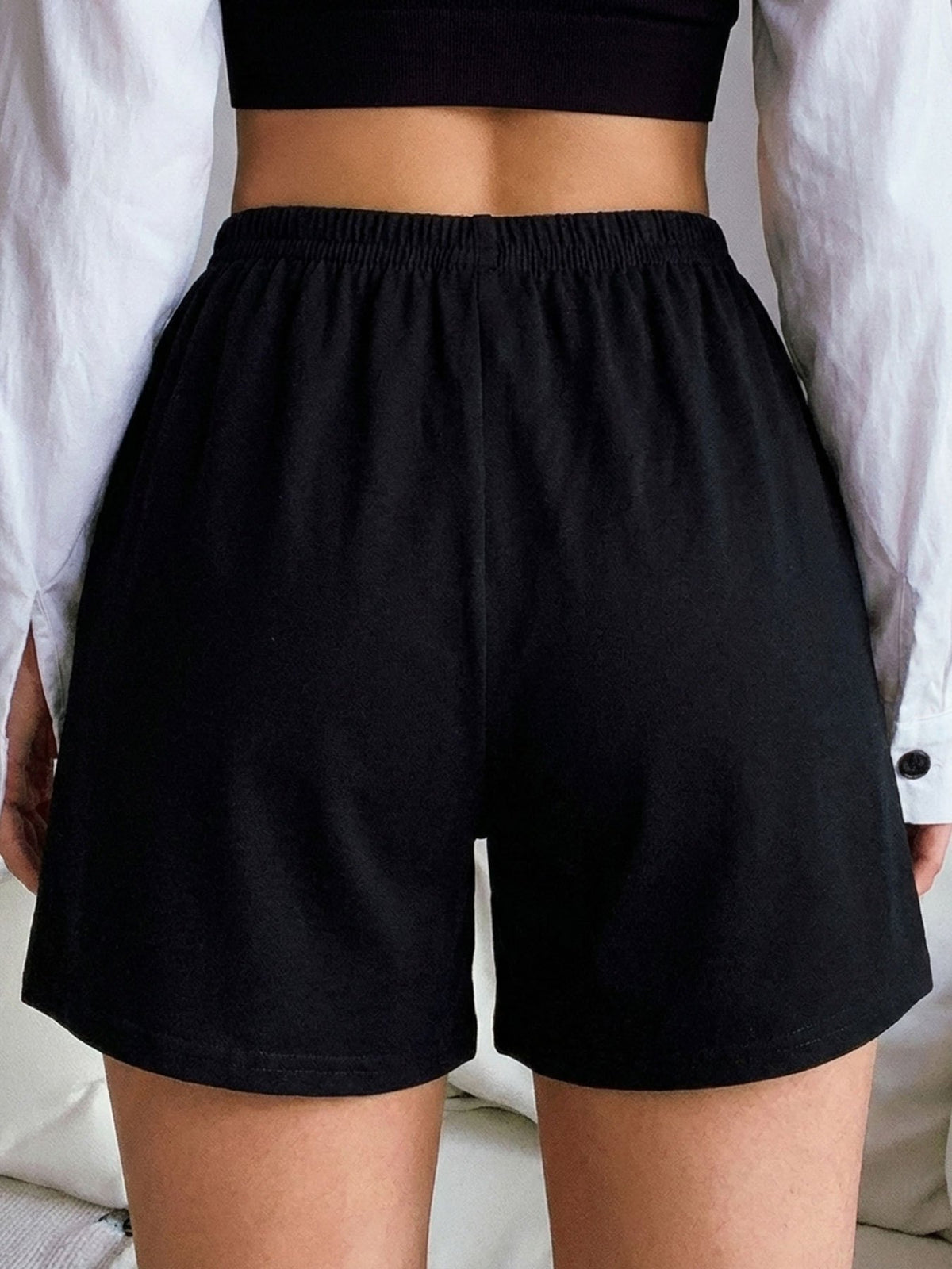 [Solid Color DK] Spring/Summer Solid Color Women'S Shorts Women'S Pants Pure Casual High Waist Pants Women'S Clothing - Black