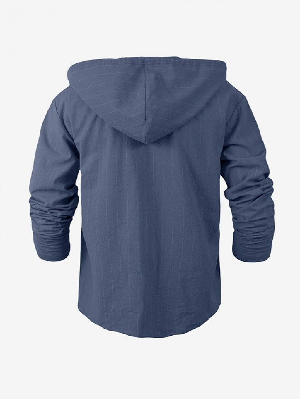 Men's Spring/Autumn Linen Casual Hooded Shirt, American-Style Loose Fit, Effortlessly Stylish, Long-Sleeve Cardigan Design for Easy On/Off, Linen Fabric Is Dry and Breathable, Versatile and Trendy Men's Apparel for Beach Outings - Navy Color