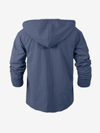 Men's Spring/Autumn Linen Casual Hooded Shirt, American-Style Loose Fit, Effortlessly Stylish, Long-Sleeve Cardigan Design for Easy On/Off, Linen Fabric Is Dry and Breathable, Versatile and Trendy Men's Apparel for Beach Outings - Navy Color