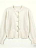 Cozy Women's Cardigan with Floral Button Accents, Soft Stylish Cardigan for Casual Daily Wear - White