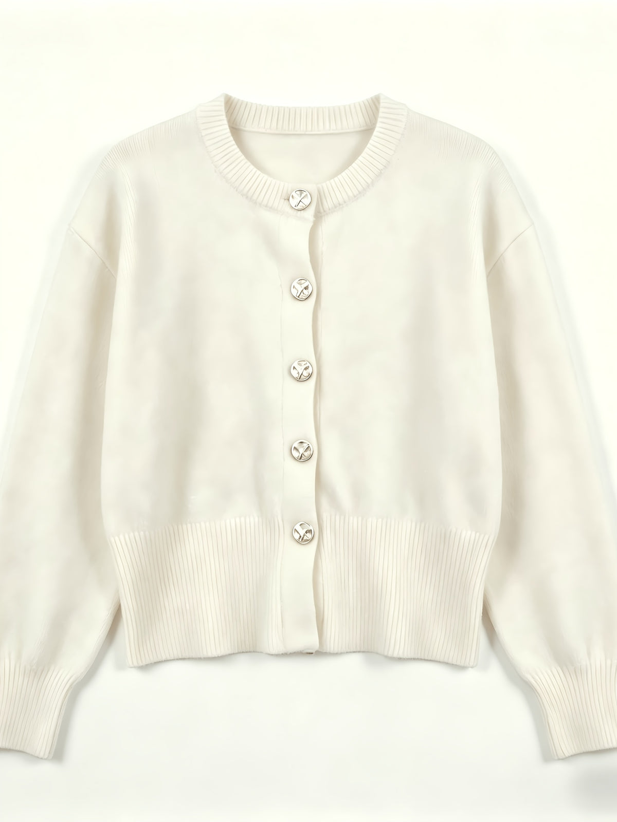 Cozy Women's Cardigan with Floral Button Accents, Soft Stylish Cardigan for Casual Daily Wear - White