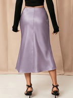 Women'S Satin Skirt, High-Waist Mid-Length Women'S Skirt, French Retro Satin Dress, Spring Summer Light Luxury Long Skirt, Commute Date Temperament Dress, Elegant Temperament Women'S Long Skirt - Lavender
