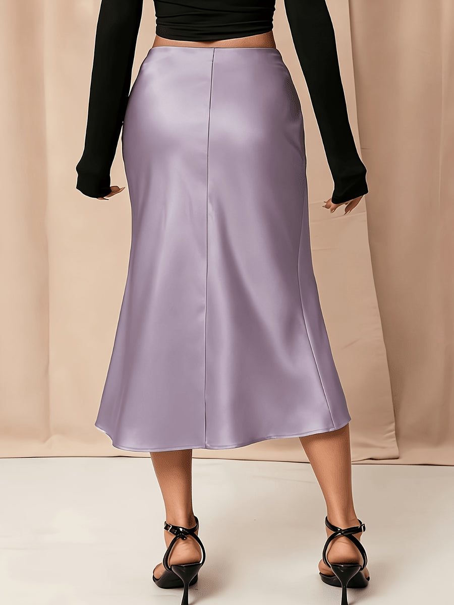 Women'S Satin Skirt, High-Waist Mid-Length Women'S Skirt, French Retro Satin Dress, Spring Summer Light Luxury Long Skirt, Commute Date Temperament Dress, Elegant Temperament Women'S Long Skirt - Lavender