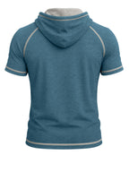 Summer Cross-Border Western Men'S Hooded Short-Sleeve T-Shirt, Color-Block Foreign Men'S Athletic Top - Blue