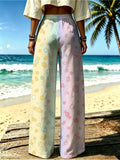 Women'S Casual Wide-Leg Pants, Soft Ombre Heart Decoration Pattern, Suitable for Women Seeking Relaxed Atmosphere, Ideal for Vacation And Home Wear [Print Design - No Texture] - Mixed colors