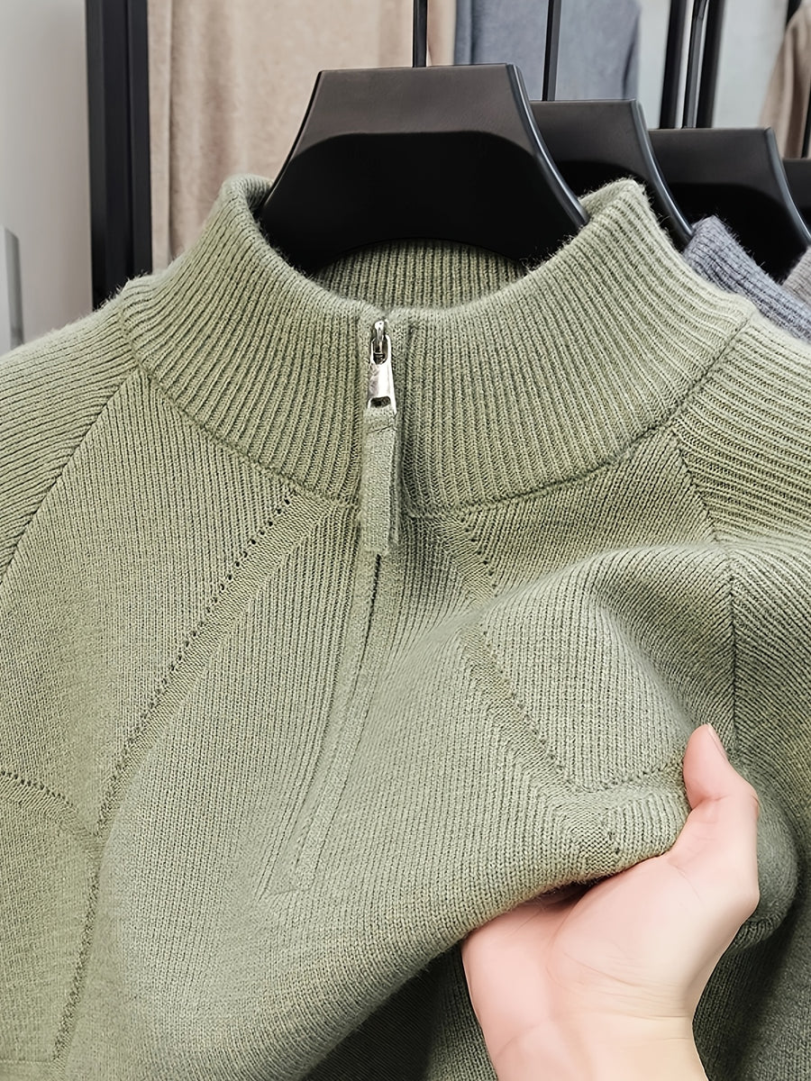 Men's Autumn/Winter Half-Zip Stand Collar Sweatshirt, Stylish and Versatile for a Well-Put- Together Look - Matcha Color