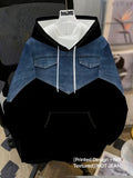 Men's Fashion Patchwork Hoodie Trendy Casual Pullover Youth Streetwear Stylish Long Sleeve, V - Mixed colors