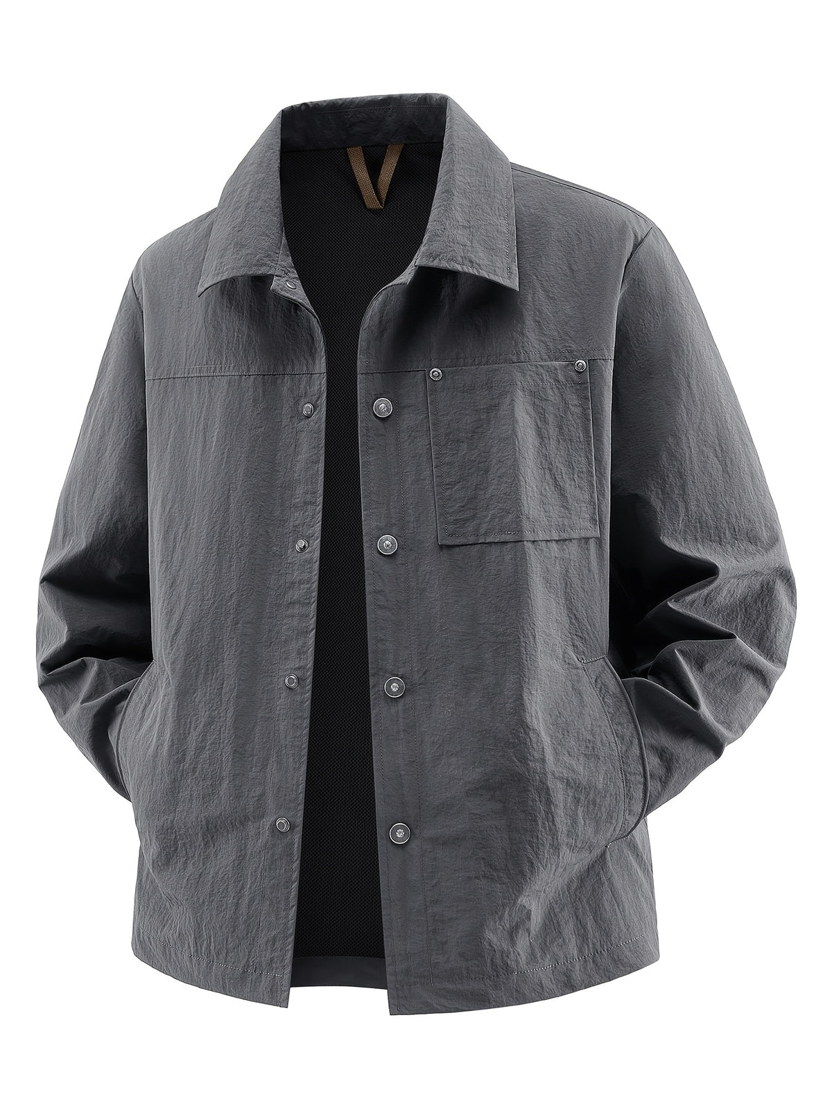 Back to School Season 1pc Men'S Lightweight Shirt Jacket, Button-Front with Chest Pocket And Double Side Pockets, Casual Techwear Style Spring Autumn Loose Fit Daily Commute Travel Outdoor Outerwear - Dark Gray