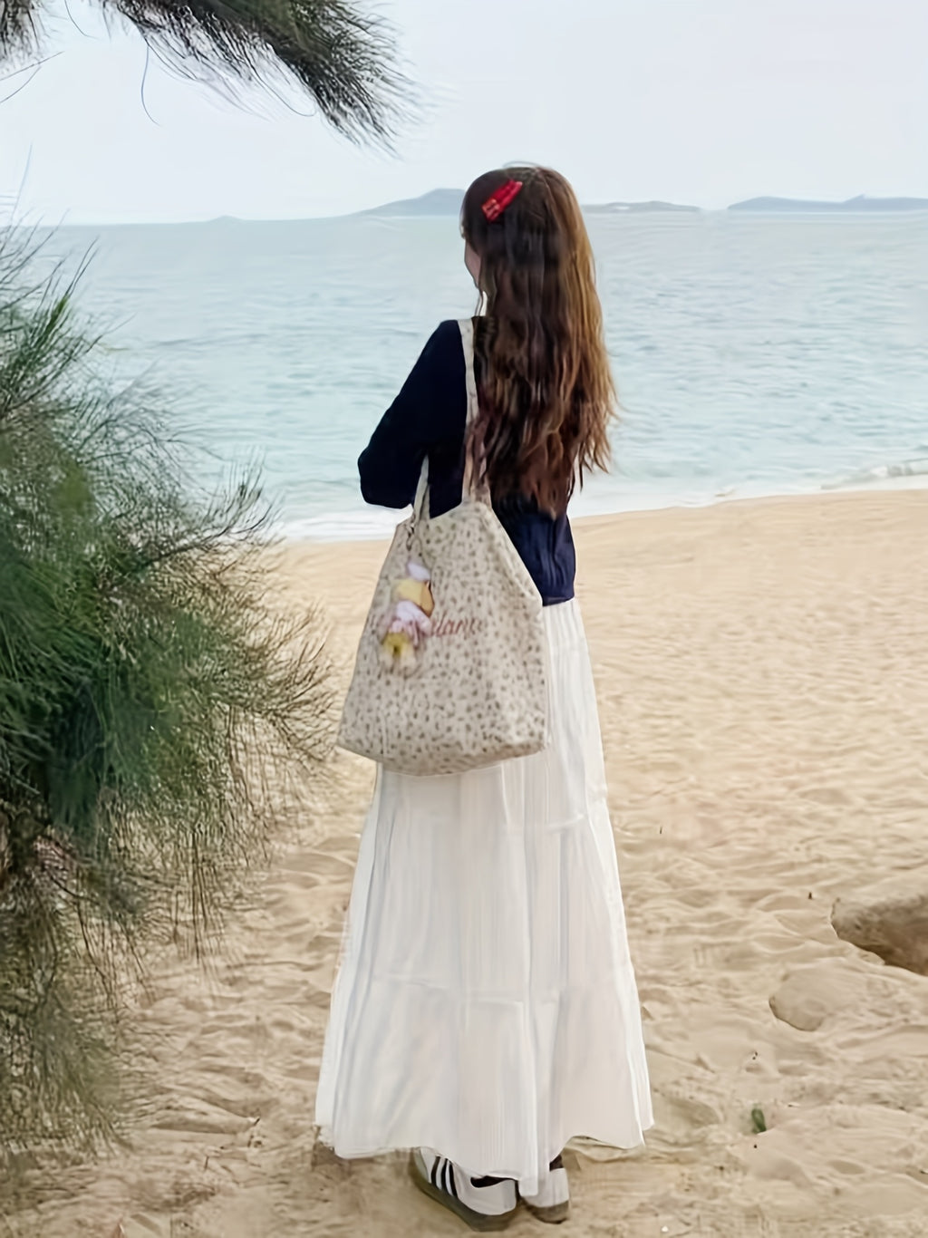 Fashionable Multi-Layered Patchwork French Elegant Solid Color Long Dress Elastic Waist A-Line Design with Lining Anti-Exposure Skirt Women'S - White