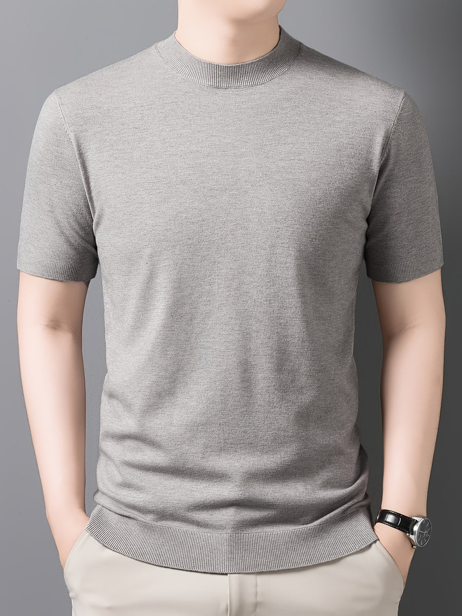 Men'S Summer Short-Sleeve Knit Top, Classic Round Neck Easy Solid Color Design, Breathable And Moisture-Wicking, Fashionable And Versatile in Multiple Colors, Suitable for Casual And Athletic Wear - Beige gray