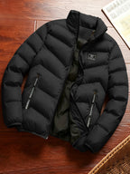 Men'S Autumn Winter Jacket - Zippered Winter Coat with Stand-Up Collar, Comfortable And Warm Casual Outerwear, Layering Essential for Cold Weather - Machine Washable - Blue/Black/Yellow, Versatile Fashion Piece for Daily Casual/Party Entertainment - Black