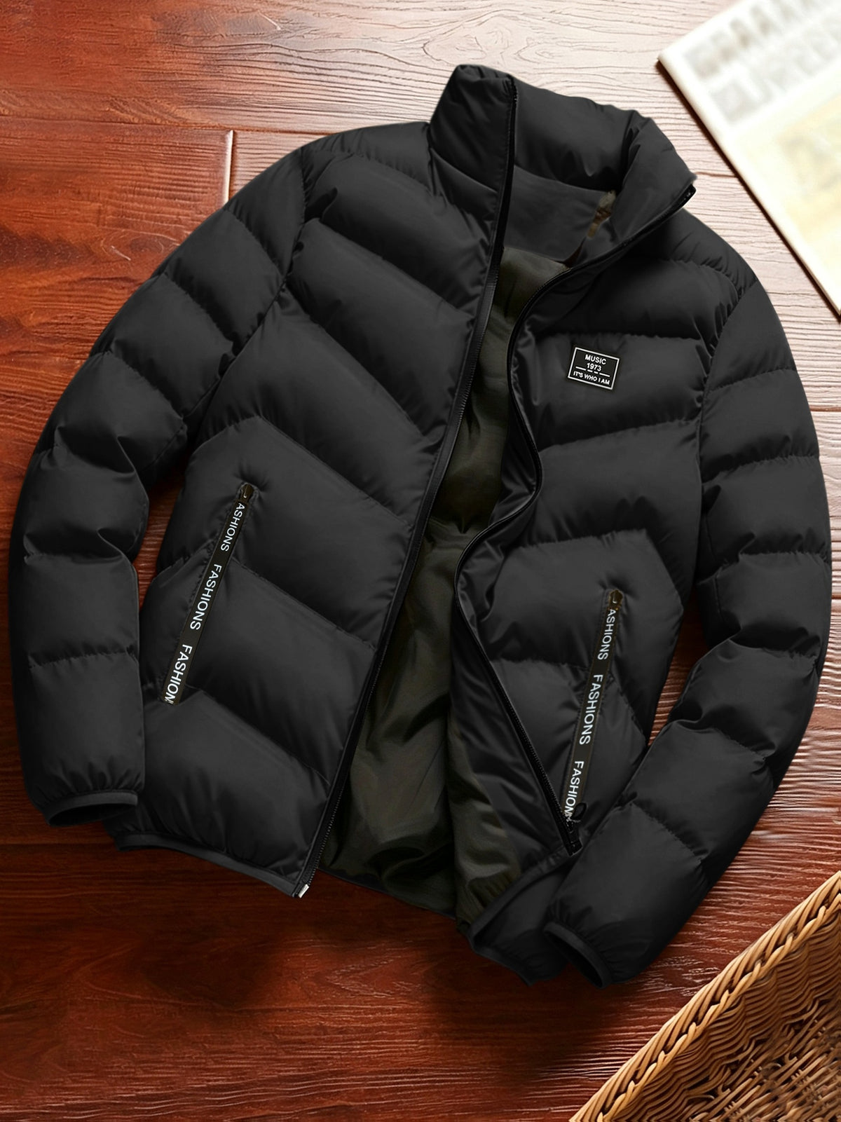 Men'S Autumn Winter Jacket - Zippered Winter Coat with Stand-Up Collar, Comfortable And Warm Casual Outerwear, Layering Essential for Cold Weather - Machine Washable - Blue/Black/Yellow, Versatile Fashion Piece for Daily Casual/Party Entertainment - Black