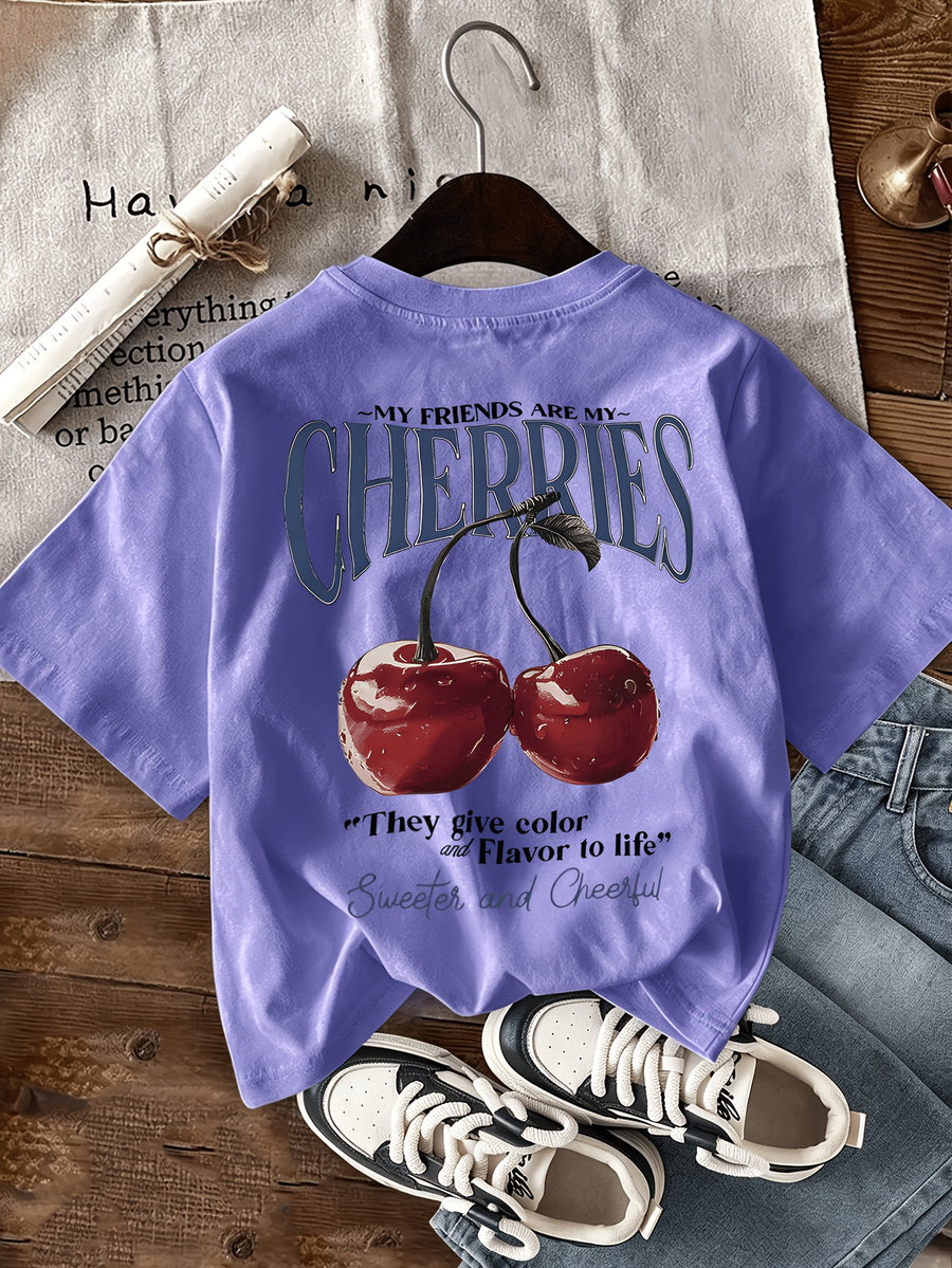 Graphic Print T-shirt, Short Sleeve Crew Neck Casual Top for Summer & Spring, Women's Clothing - Violet