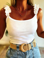Women'S Fashion Vest, Multi-Functional Lace Camisole, Comfortable Stretch Fabric, Trendy Casual Shopping, Machine Washable - White