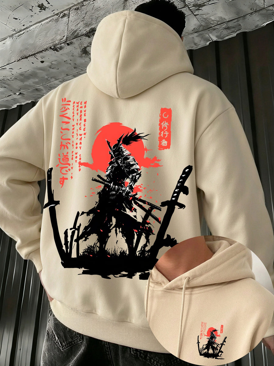 Men'S Hooded Sweatshirt Samurai Print Autumn Winter Comfortable Casual Soft Breathable Everyday All-Match - Apricot