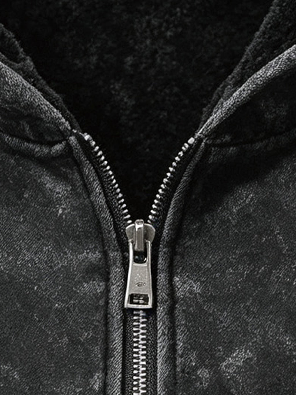 Men's -Lined Zip-Up Hoodie, Simple Letter Print Vintage Workwear Style, for Outdoor Leisure, Streetwear, and Everyday Campus Wear, Loose, Soft, and Comfortable, Spring/Autumn Men's Hooded Sweatshirt, Solid Color Minimalist, Washed Distressed Winter - Black