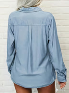 Women'S Double Bag Cover Blanket-Breasted Button Lapel Shirt, Soft Fabric Comfortable Cool Elegant Style Daily Style Casual Style Spring And Summer Style Summer Style - Light Blue