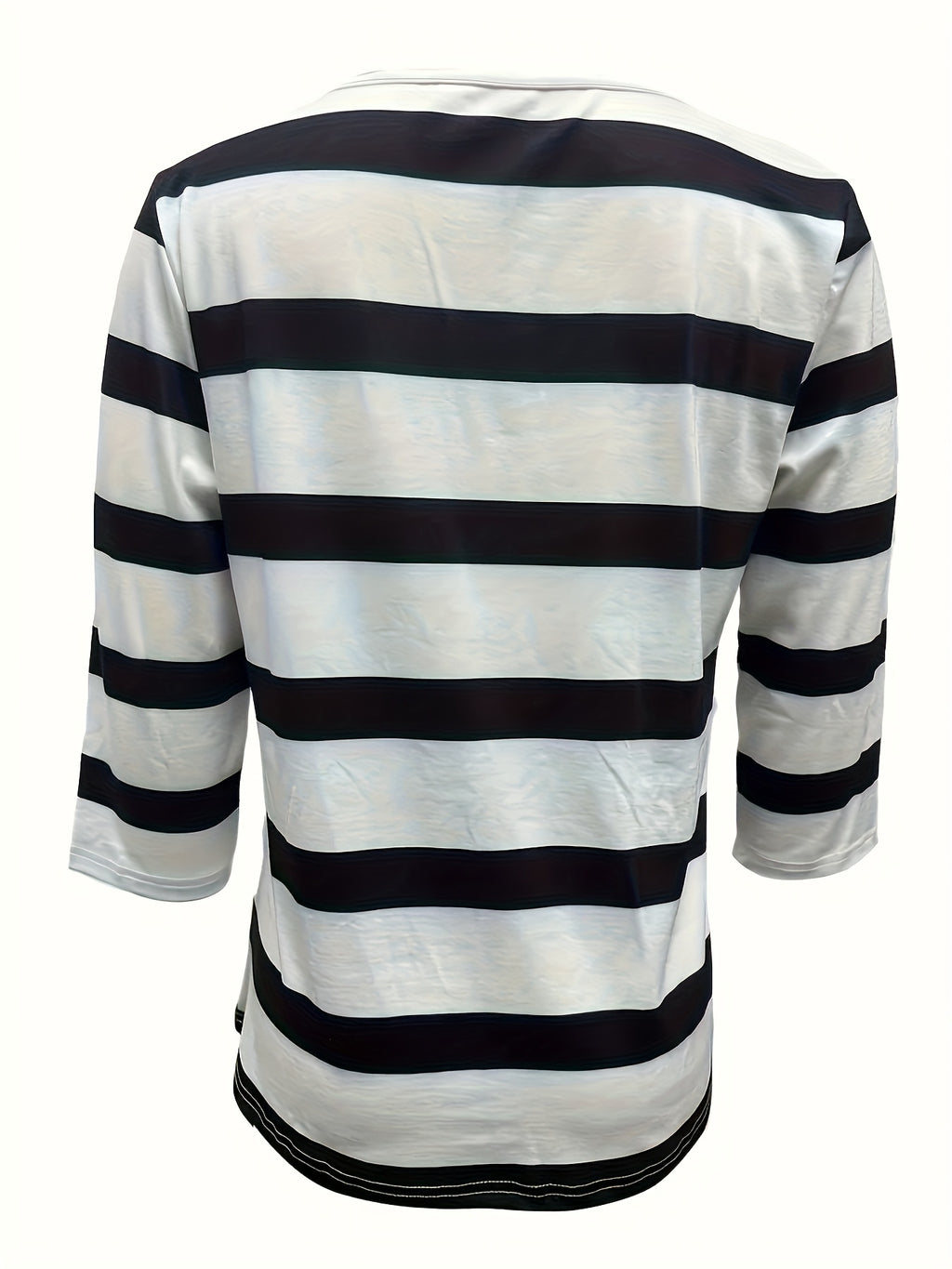 Women's Fashion New Spring/Summer Striped Print V-Neck Button-Up Three-Quarter Sleeve Loose Fit Casual Top Base Tee, Comfortable and Stylish - Suitable for Daily Wear and Home - Mixed colors