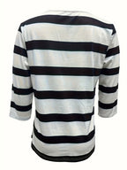 Women's Fashion New Spring/Summer Striped Print V-Neck Button-Up Three-Quarter Sleeve Loose Fit Casual Top Base Tee, Comfortable and Stylish - Suitable for Daily Wear and Home - Mixed colors