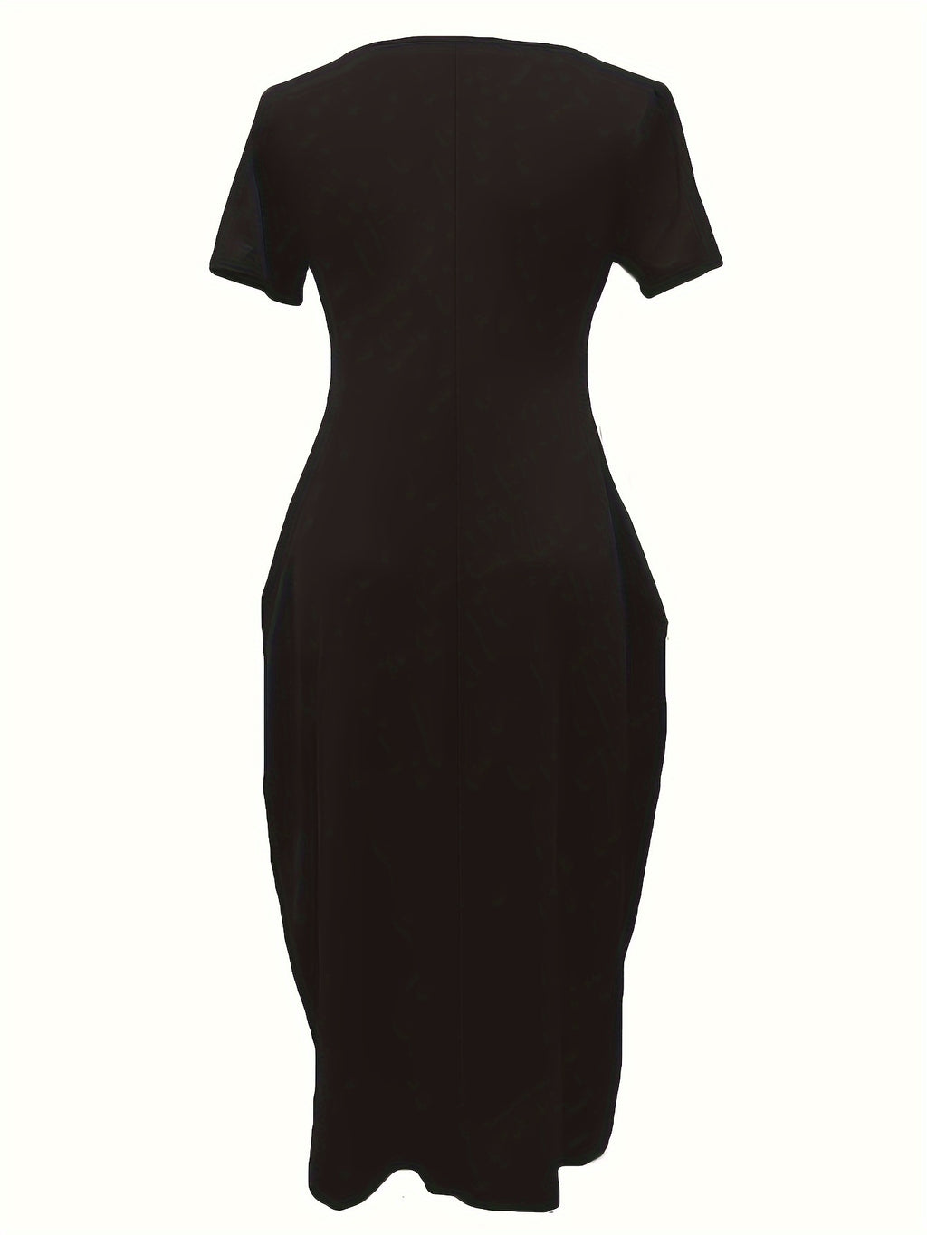 Sapu Directional Fake European And American Cross-Border Spring And Summer New Women'S Clothing Solid Color Short-Sleeved Women'S Summer Dress V-Neck Pocket Long Dress - Black