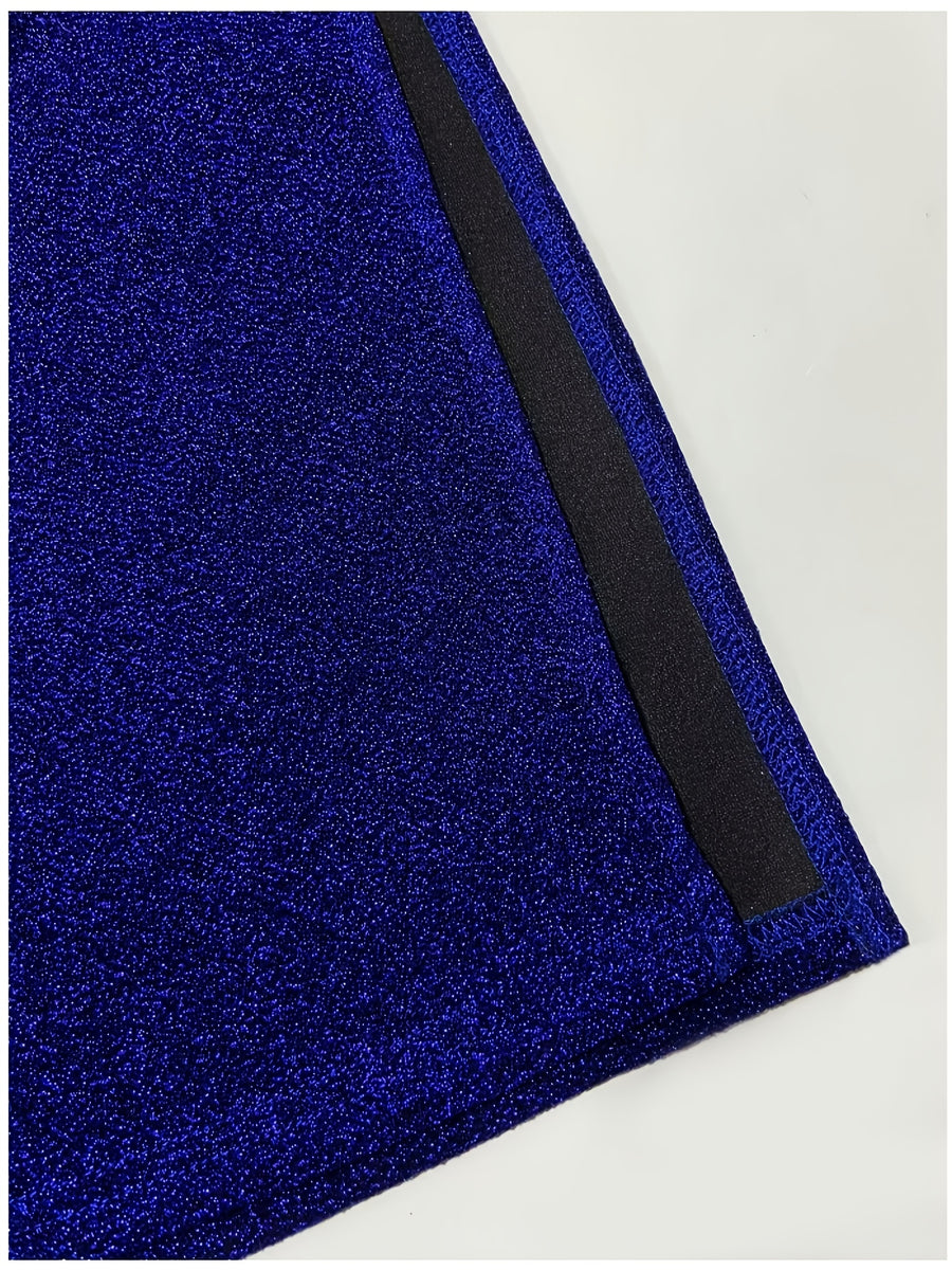 Women's Elegant Lurex Evening Gown - Tailored Waist-Cinched Bodycon Dress with Ruched Cowl Neck & Slit, Machine Washable Suitable for Weddings, Prom, Bridesmaid Dresses, Formal Party Outfits - Blue