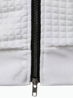 Spring/Autumn New Men's Solid Color Lapel Waffle Knit Long Sleeve Zipper Jacket, Comfortable and Breathable Outdoor Sports Men's Outerwear, Practical Jacket - White