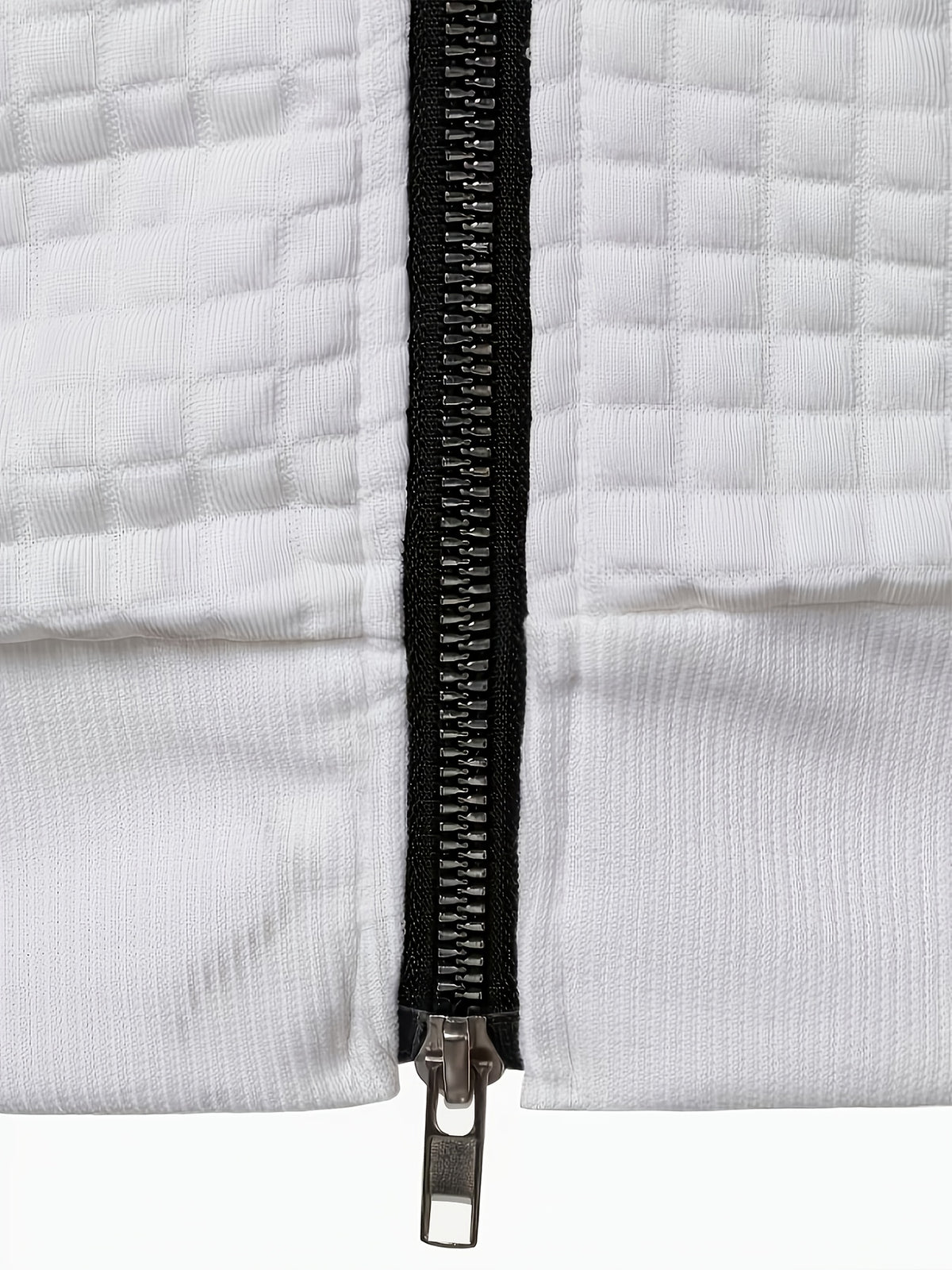 Spring/Autumn New Men's Solid Color Lapel Waffle Knit Long Sleeve Zipper Jacket, Comfortable and Breathable Outdoor Sports Men's Outerwear, Practical Jacket - White