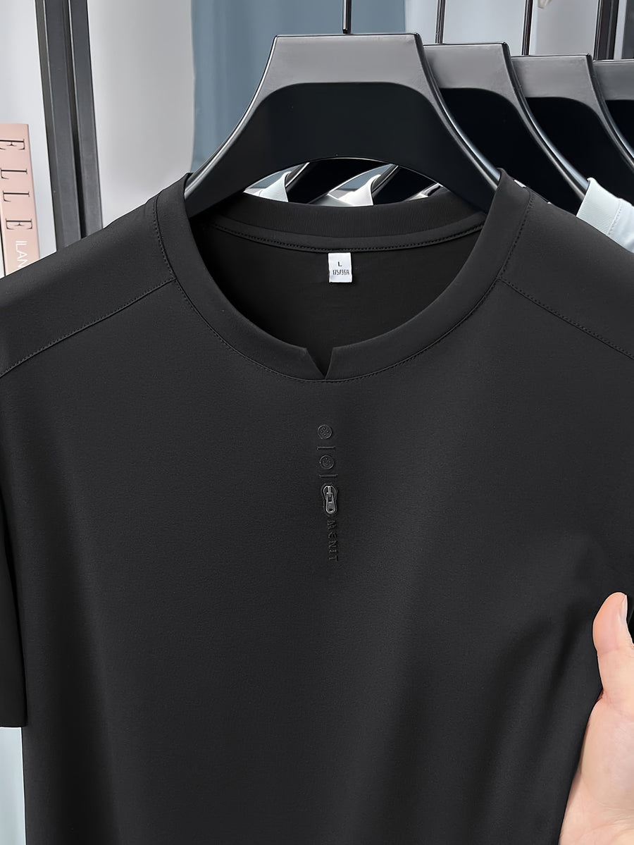 Men'S New Short Sleeve Easy Loose Commute All-Match Round Neck Top Short Sleeve T-Shirt Summer Cool Top Middle-Aged Dad Round Neck T-Shirt Business Casual Men'S Fashion Comfortable Multi-Color Short Sleeve T-Shirt LSL-26235 - Black
